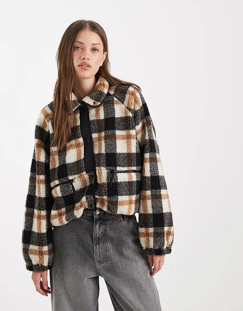 

ONLY воротник с деталями бордового цвета в бежевую клетку