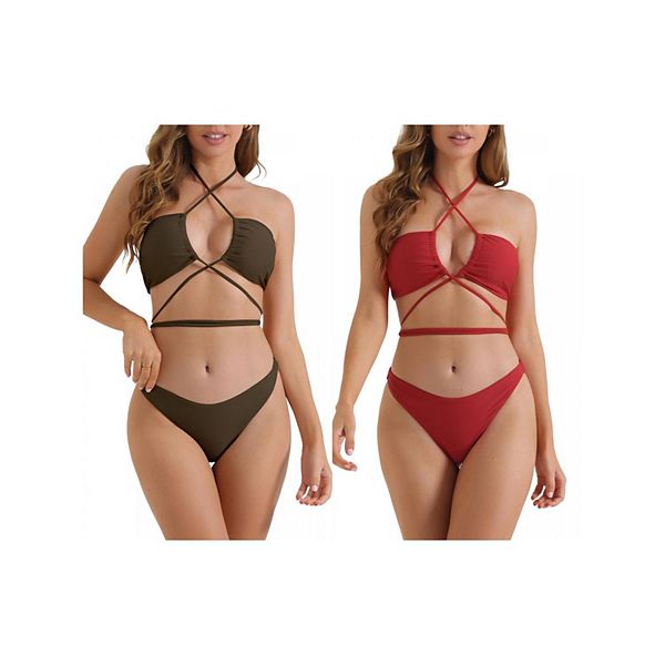 

2 комплекта женского бикини, 2 шт треугольные трусики с двойной шнуровкой Inspire Chic, Red Coffee, Коричневый, 2 комплекта женского бикини, 2 шт треугольные трусики с двойной шнуровкой Inspire Chic, Red Coffee