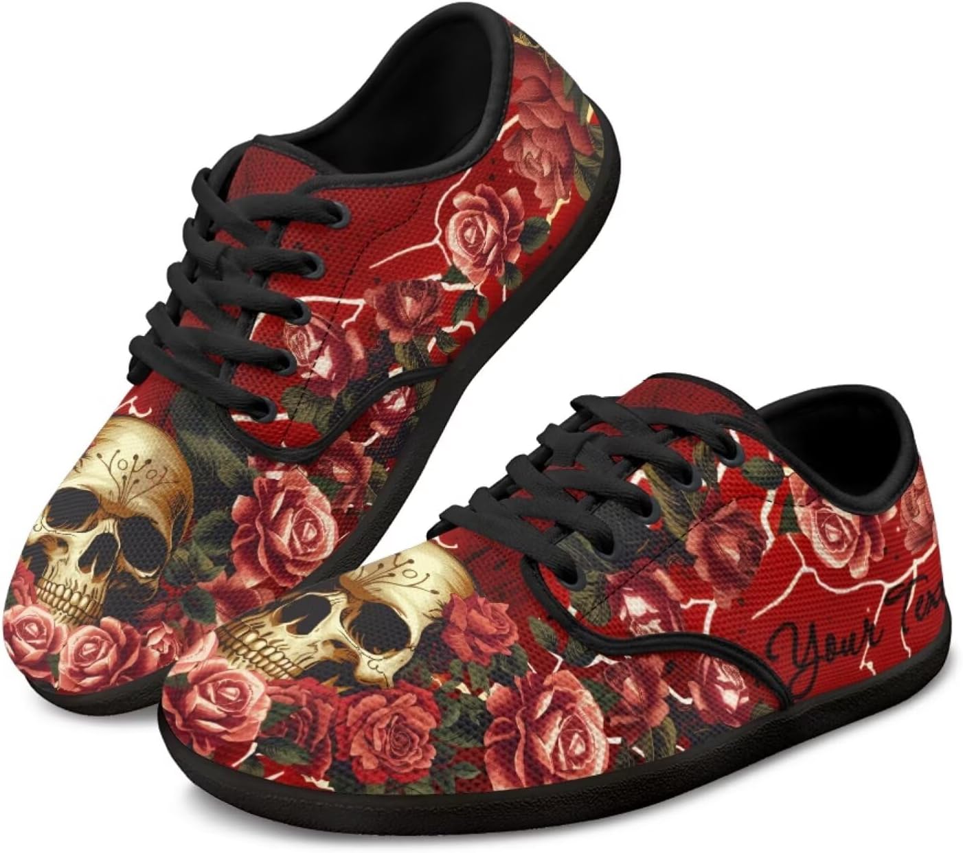 

Персонализированные кроссовки с изображением черепа для бега, тенниса, для женщин и мужчин, лоферы для вождения, плоские кроссовки для ходьбы Ecaestolph, красный