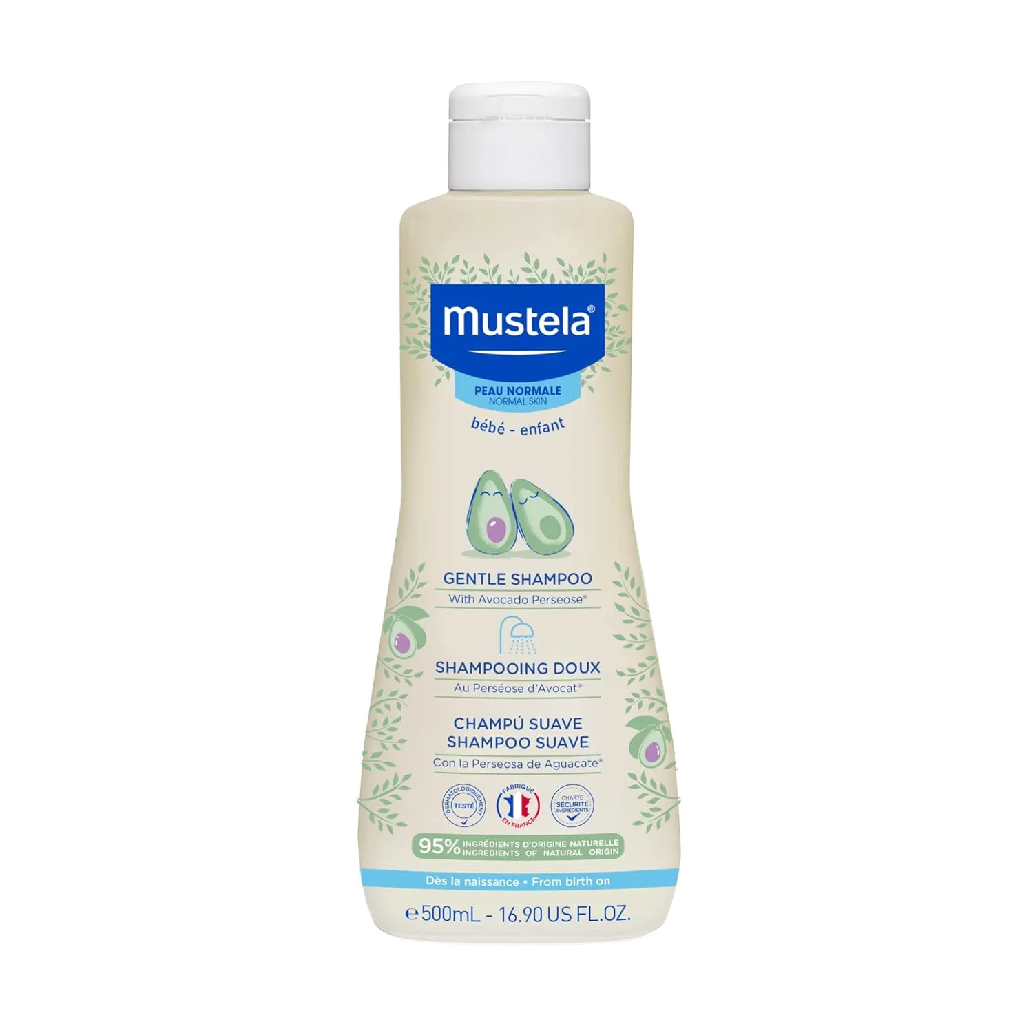 Детский шампунь Mustela Baby Gentle с натуральным авокадо - уход за волосами для детей всех возрастов и типов волос - формула без слез и биоразлагаемая - различные размеры - упаковка из 1 или 2 штук 500 мл (1 шт.)