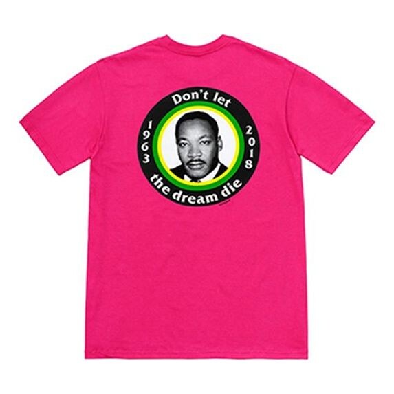 

Футболка ss18 mlk dream tee hot pink martin luther gold short sleeve t-shirt Supreme, розовый