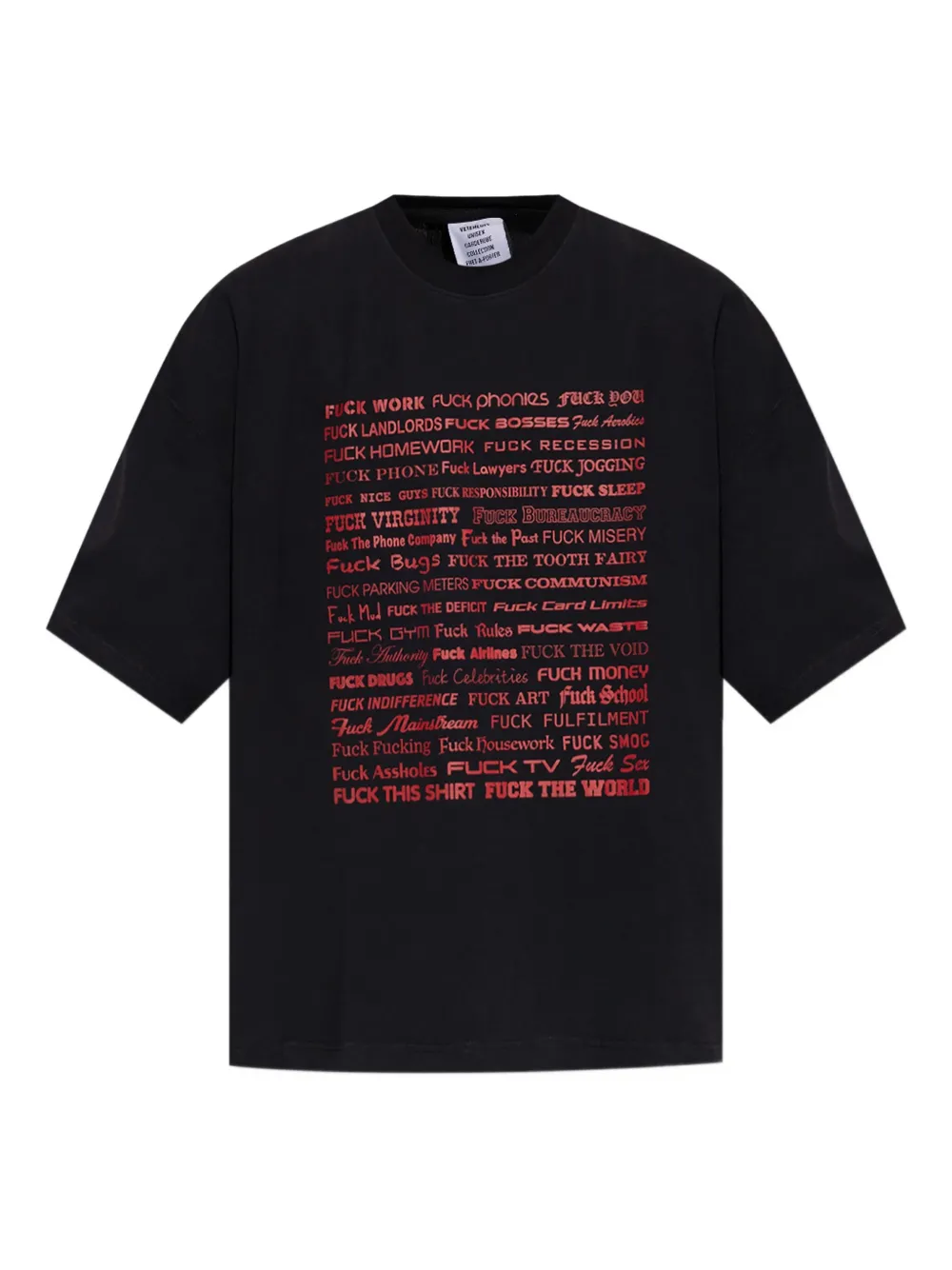 

Футболка с короткими рукавами и текстовым принтом VETEMENTS, черный