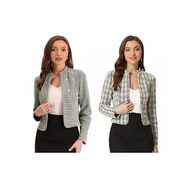 

2 упаковки женского элегантного пиджака в клетку из твида Inspire Chic, Beige White