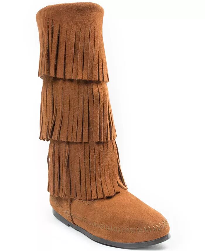 Женские замшевые трехслойные ботинки с бахромой Minnetonka, коричневый