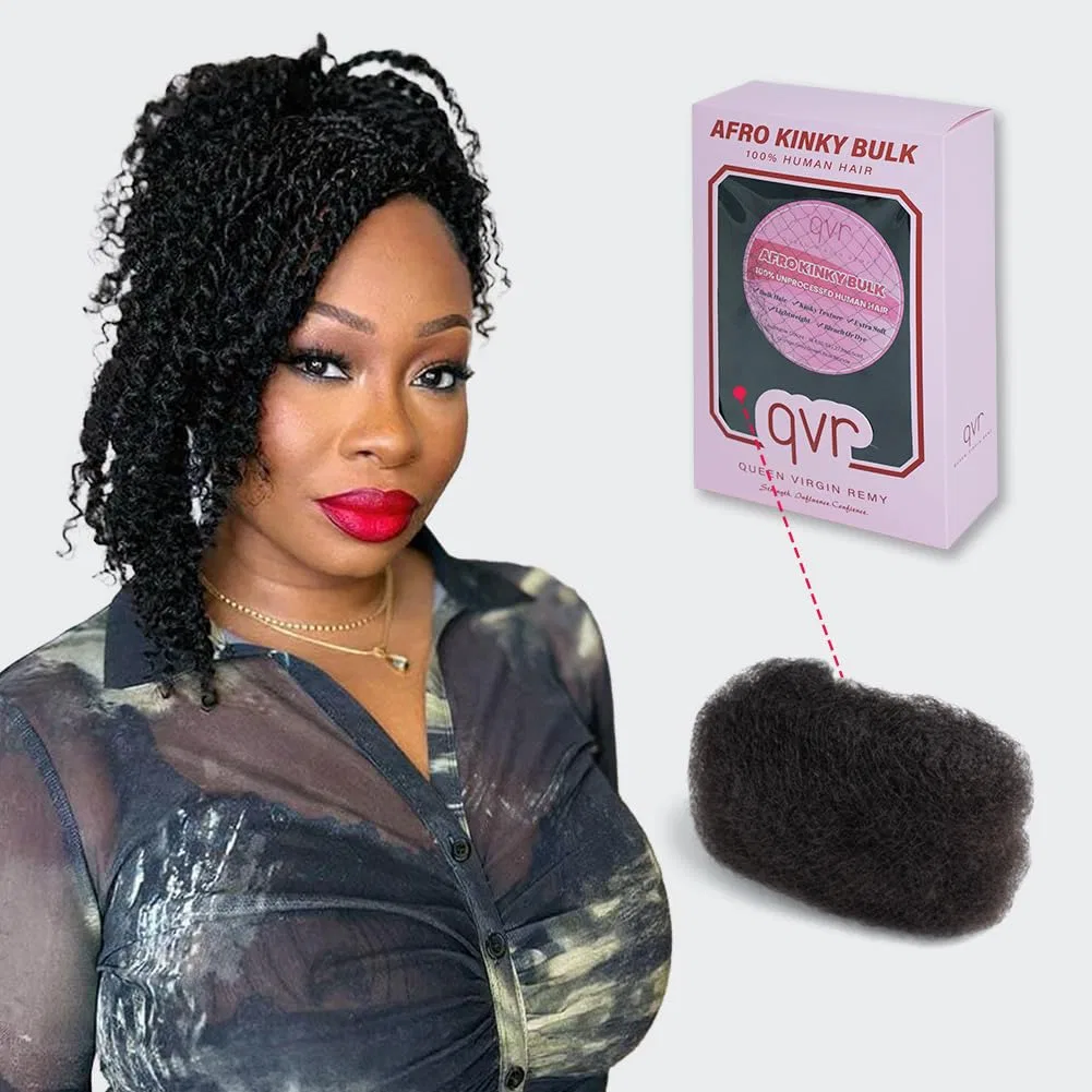 Натуральные афро-кудрявые волосы «Afro Kinkys Bulk Human Hair» от QVR Queen Virgin Remy, Natural