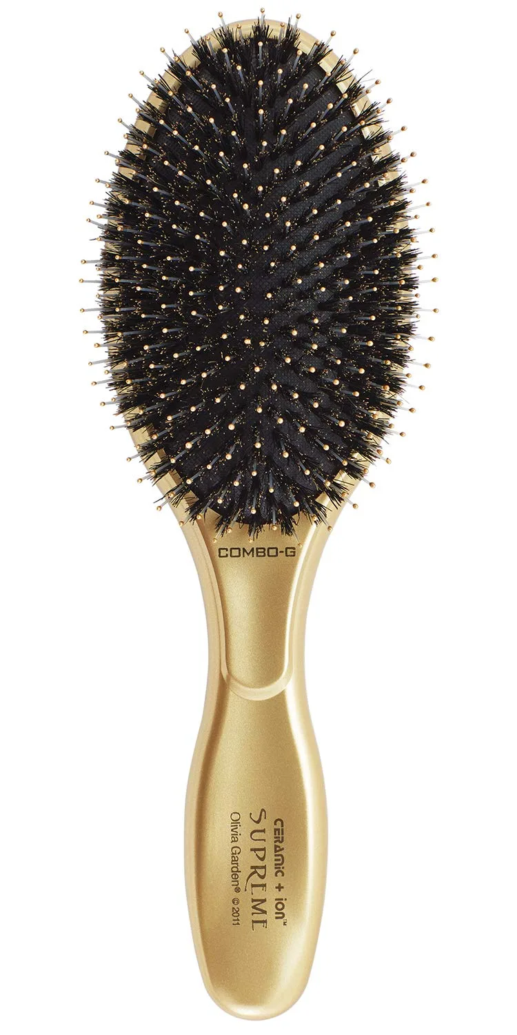 Расческа-щетка Olivia Garden Ceramic + Ion Supreme Styler Cushion Paddle Brush - на основе кабаньей щетины и ионов для блеска, контроля пушистости и разглаживания волос. Щетина кабана и ионная, Gold