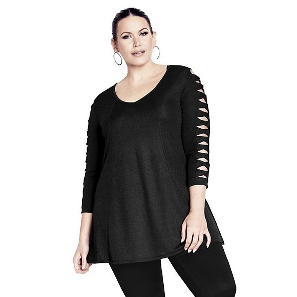 

Женская туника с деталями на рукавах plus size Avenue, Black, Черный, Женская туника с деталями на рукавах plus size Avenue, Black