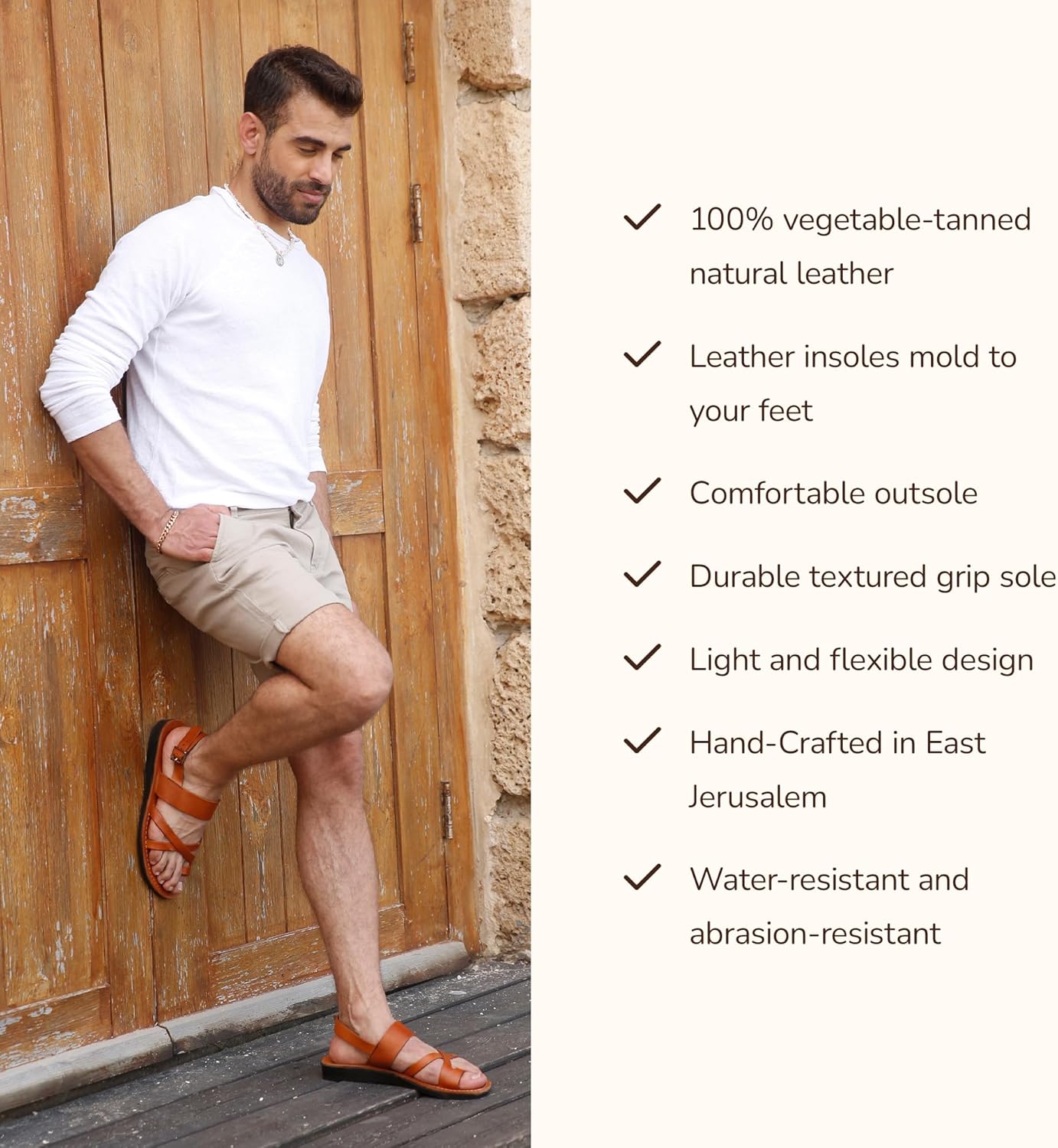Amos - Leather Ankle Strap Flat Сандалии - Mens Сандалии Jerusalem Sandals, коричневый — фото 3