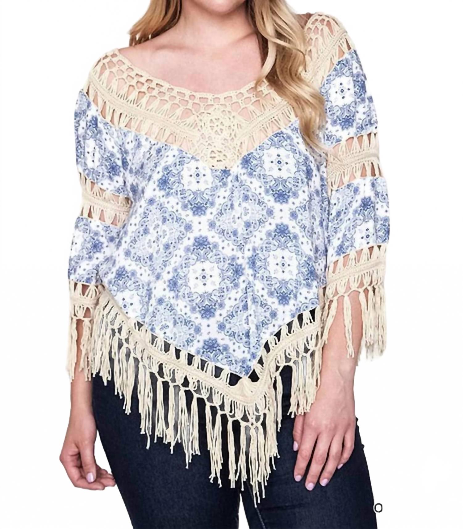 

Топ с принтом, крючком и бахромой в цвете офф-уайт Umgee, кремовый