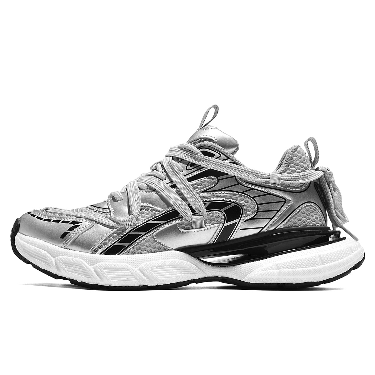 

DIKENROK Амортизирующие противоскользящие износостойкие увеличивающие рост низкие массивные кроссовки унисекс серебристые (дышащие), цвет Silver (Breathable)