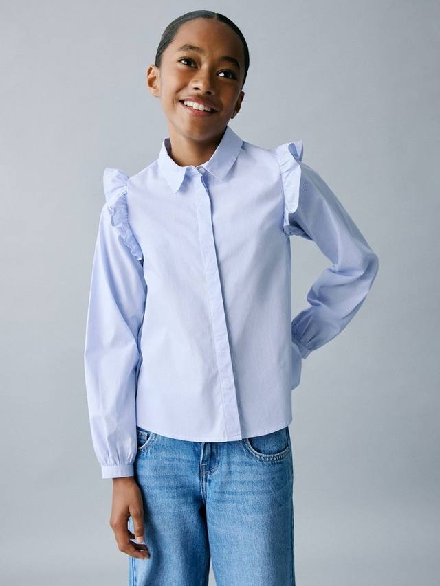 

Детская блузка Carlota с длинными рукавами и рюшами Mango, Medium Blue