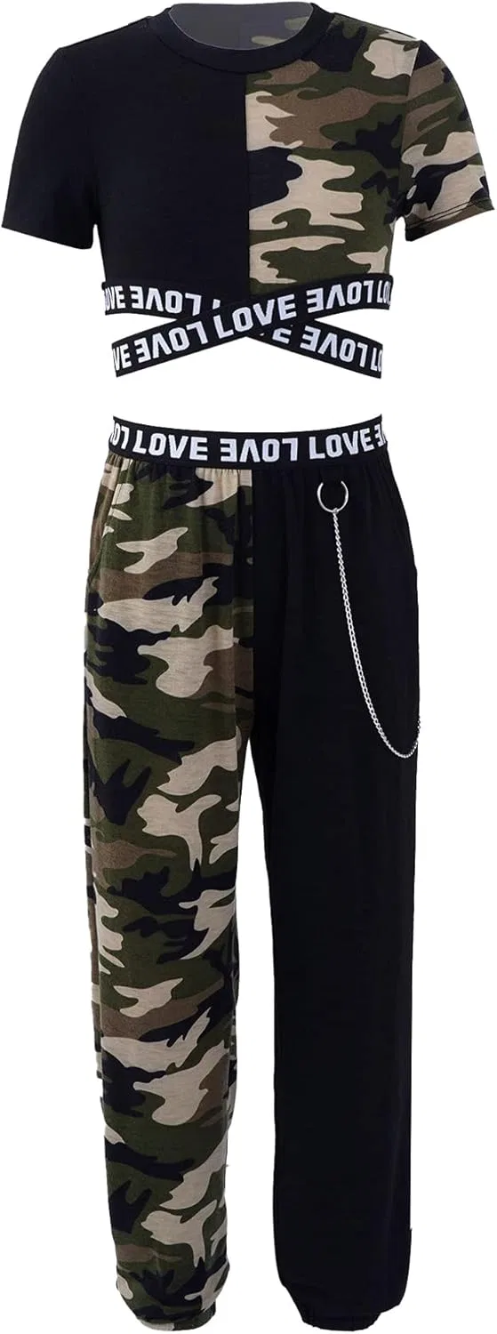 Детский спортивный костюм из топа и леггинсов, vastwit, Brown Camouflage