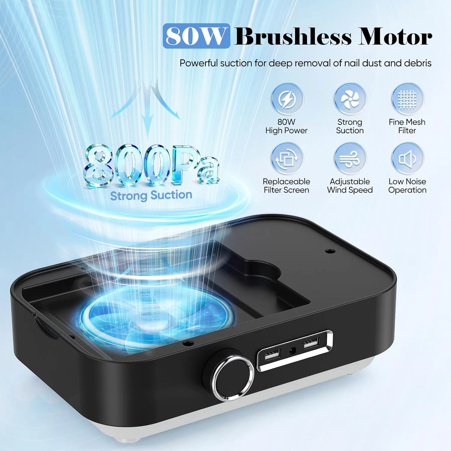 Электрическая пилка для ногтей 4-в-1 с пылесосом, LED-лампой и Power Bank Trsaow — фото 4