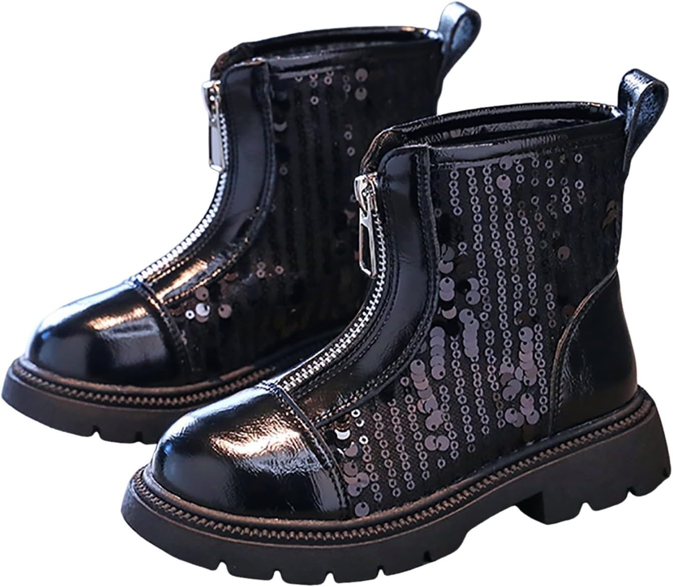 

Детские ботильоны IWIHMIV для девочек, блестящие ботинки для малышей, ботинки для девочек, детские ботильоны, удобные ботильоны на молнии для девочек, короткие ботинки для девочек, Black