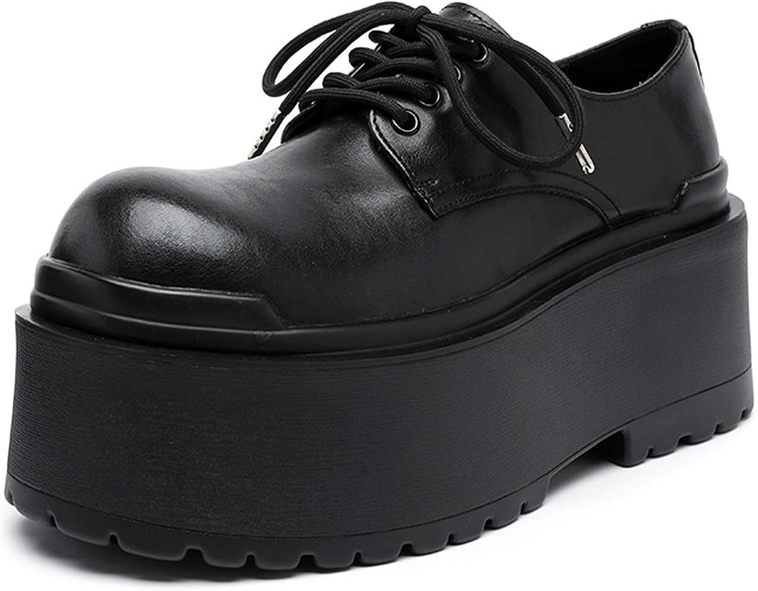 

Мужские черные кожаные оксфорды на платформе, увеличивающие рост, с модным круглым носком, шнуровкой и нескользящей подошвой для работы и праздников Ptnoka