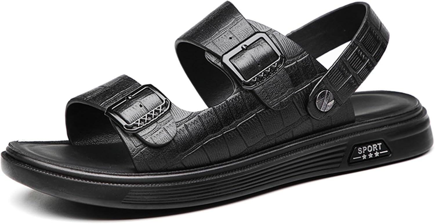 

Мужские летние повседневные кожаные сандалии Abborora с открытым носком, удобные регулируемые пляжные туфли для рыбалки и прогулок на улице, 8