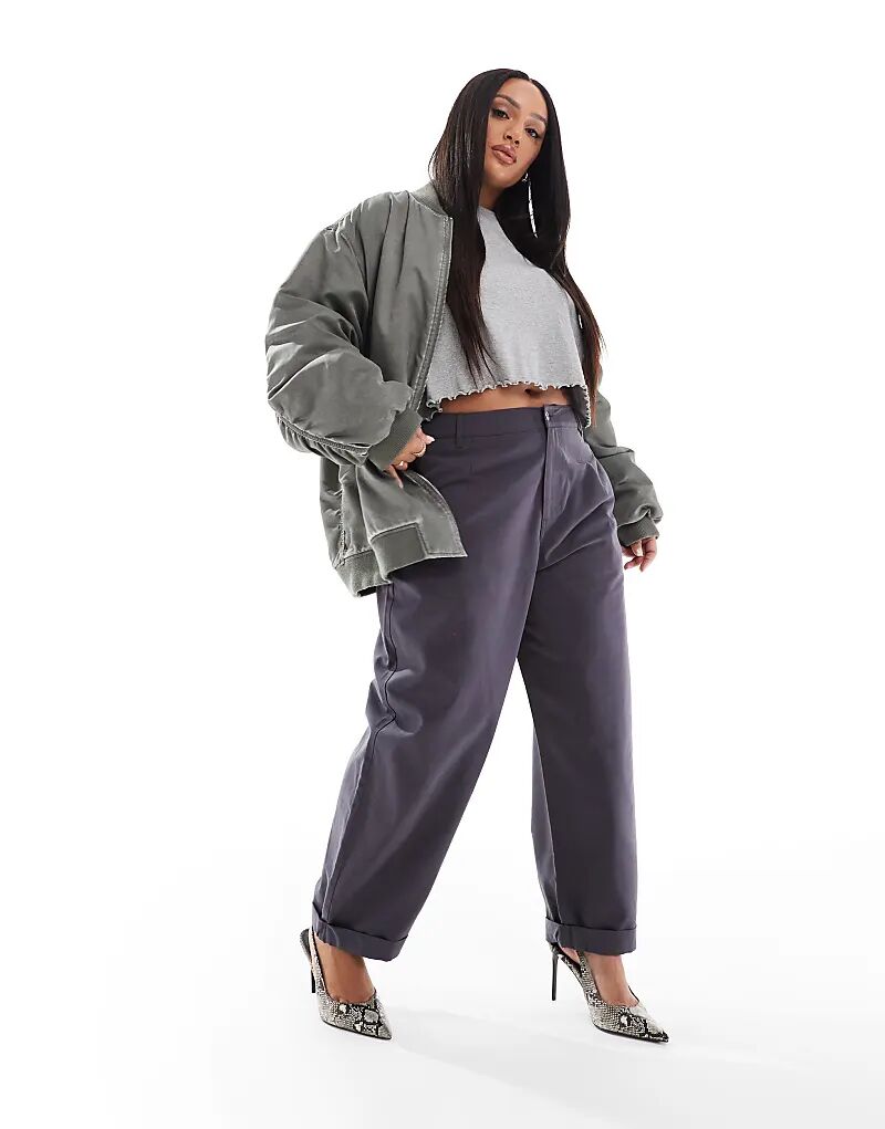 

Брюки-бочонки Curve с отворотами, цвет древесный уголь ASOS DESIGN