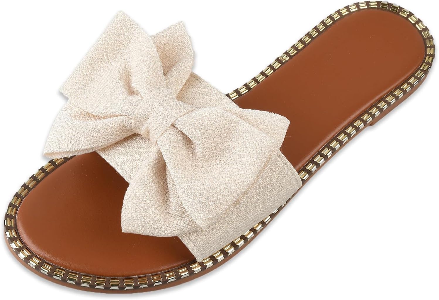 

Женские сандалии с бантом, открытый носок, шлепанцы, удобные повседневные туфли, пляжные сандалии для путешествий и отдыха, летние прогулочные сандалии, модная обувь для улицы Movnebyro, бежевый