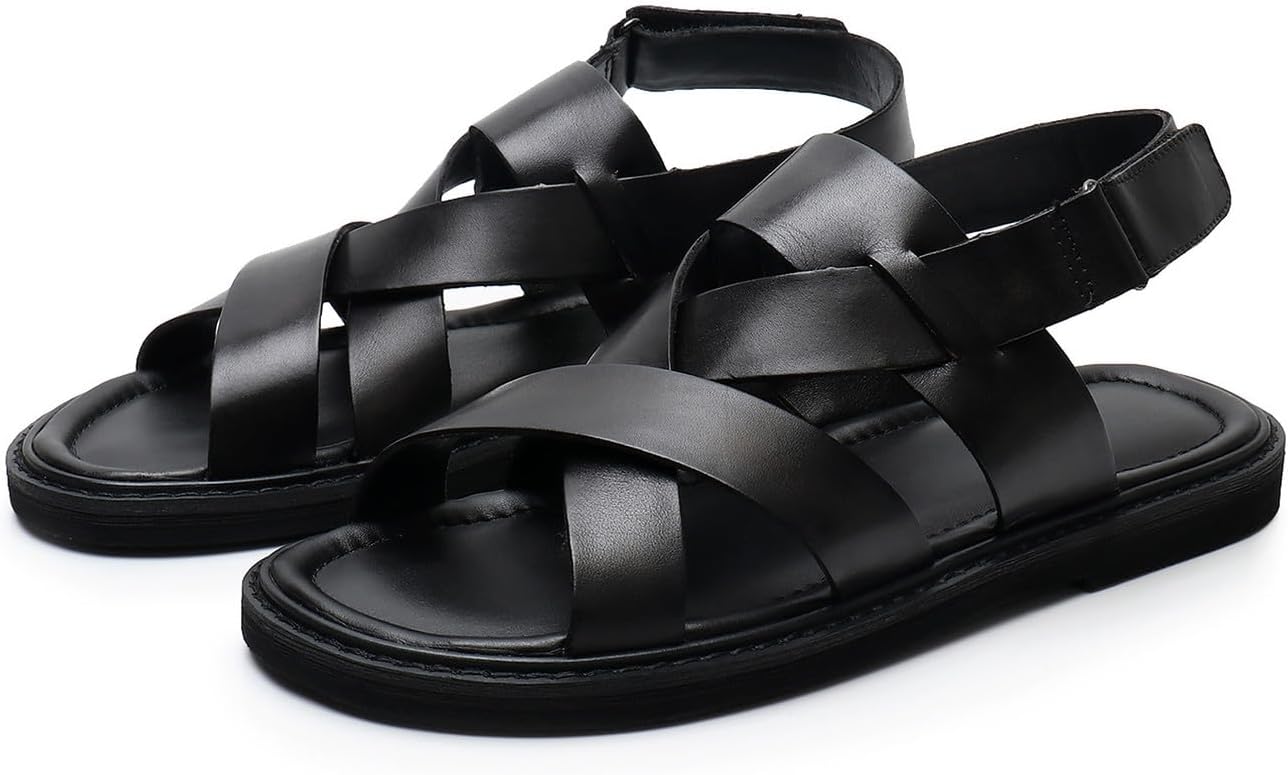 

Мужские сандалии Santimon Mens, черные, вечерние шлепанцы с открытым носком из кожи коровы, повседневная обувь для мужчин, летние пляжные сандалии, стильные, удобные, нескользящие и износостойкие мокасины