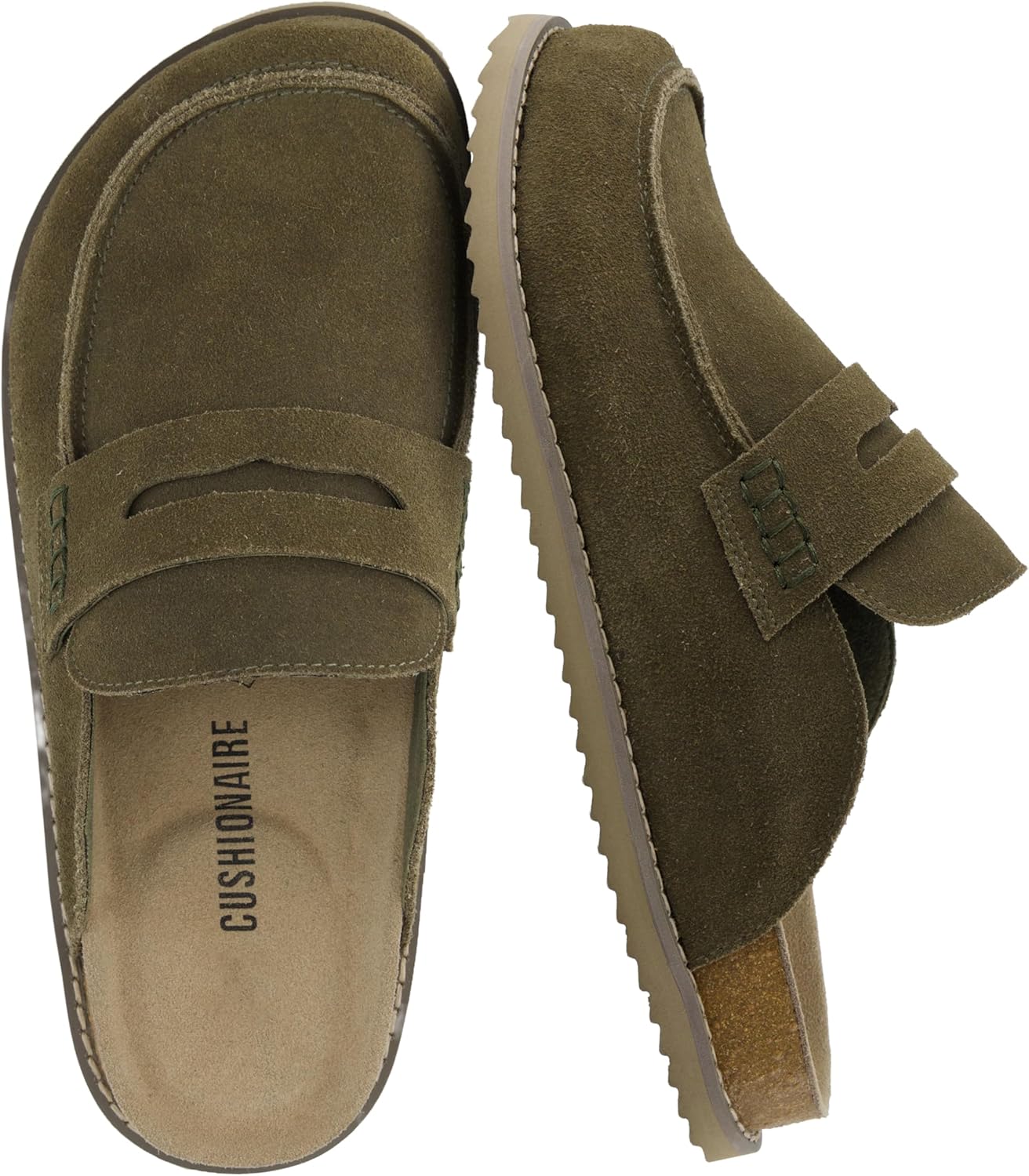 

Мужские замшевые сабо CUSHIONAIRE Wally в стиле лоферов, с открытой пяткой, для дома и улицы, с амортизирующей стелькой, Olive