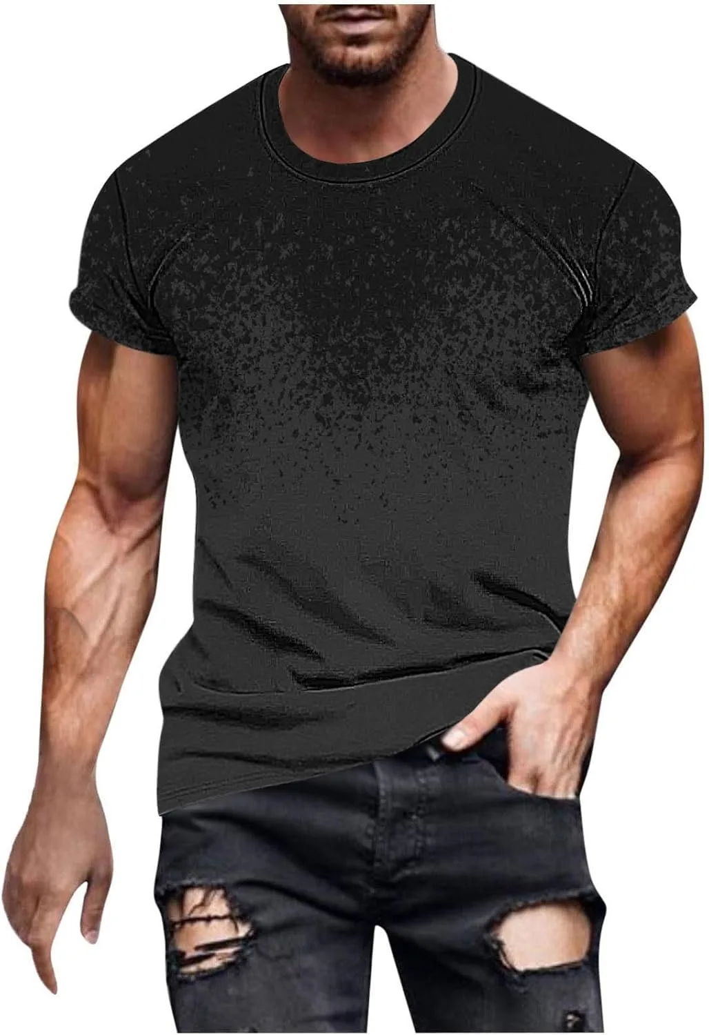 

Мужская футболка Casual с градиентом Retro короткий рукав Slim Crew Neck Streetwear Tee Ombre Print