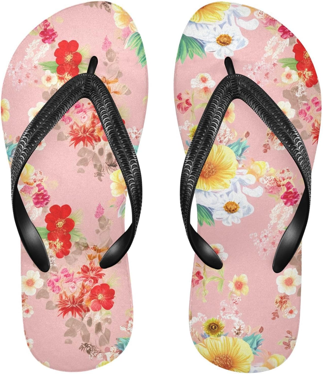 

Вьетнамки с цветочным узором, розовые, для пляжа и душа, резиновые, нескользящие, летние шлепанцы для ходьбы, для мужчин и женщин Sinestour