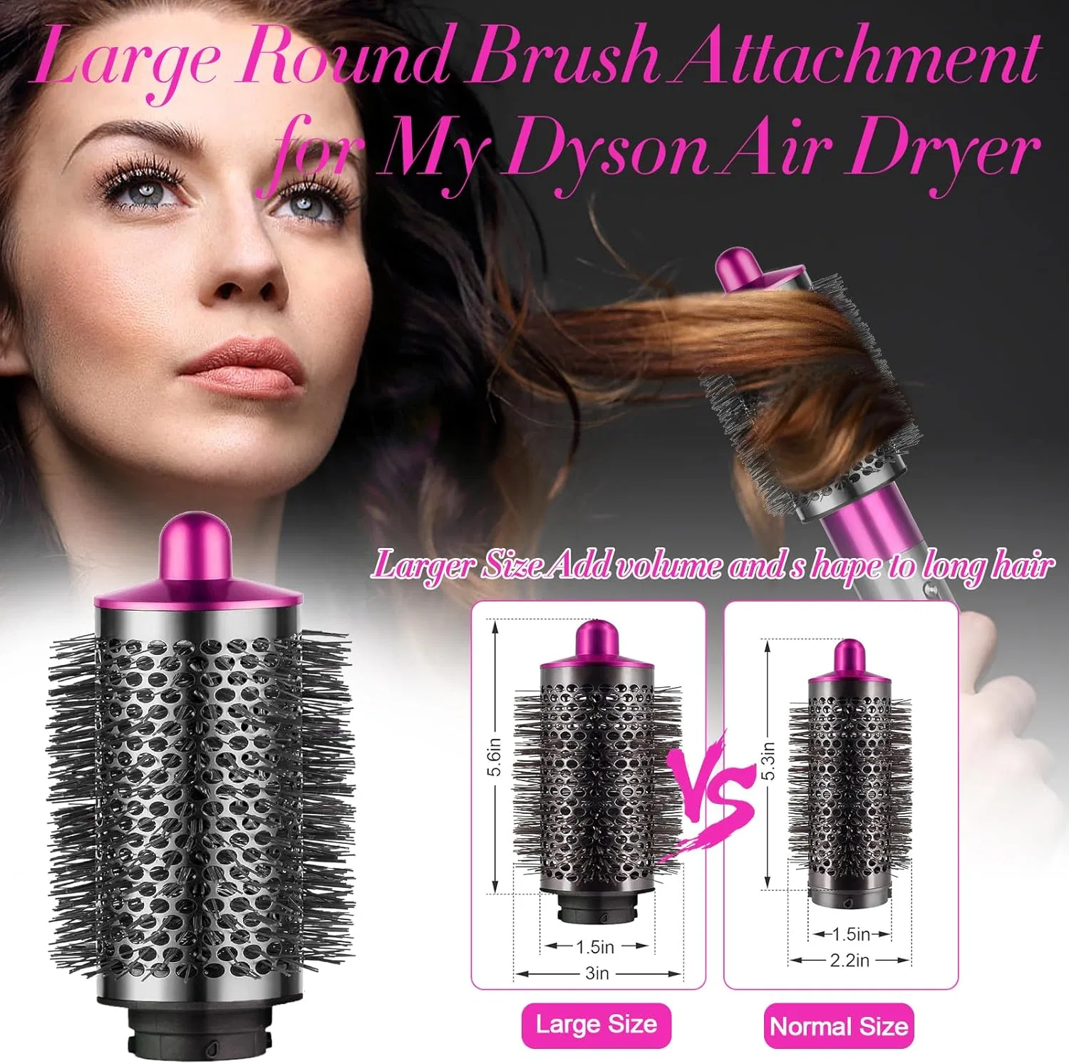 Круглая объемная щетка для стайлера Dyson Airwrap HS01/HS05 Xqzmd, Pink-Red — фото 2