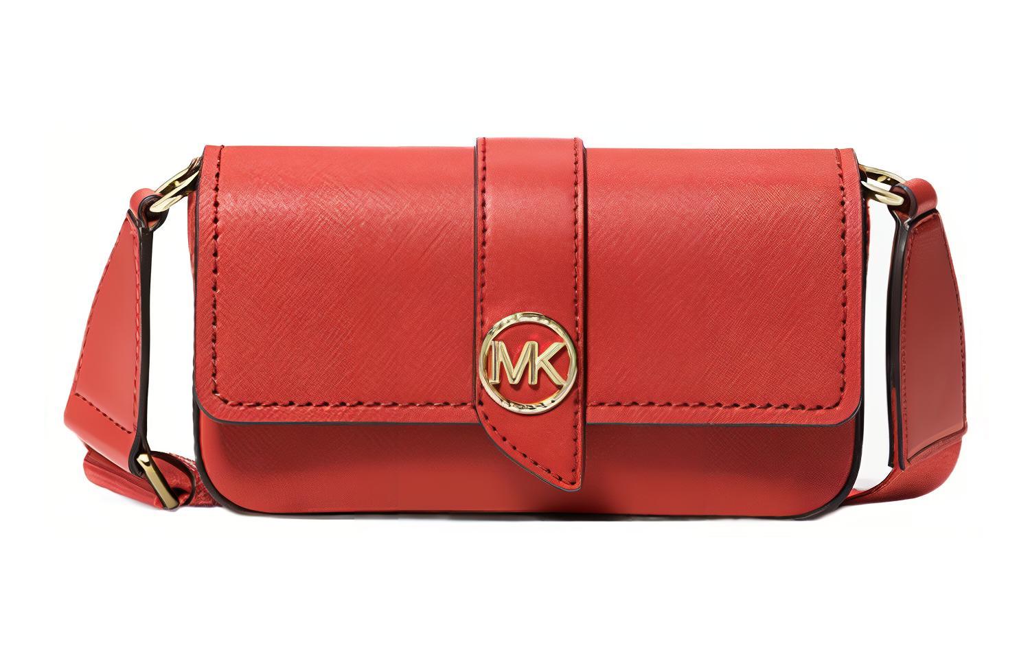 

Гринвичская сафьяновая кожаная сумка через плечо, кроссбоди ультрамаленькая женская красная MICHAEL KORS