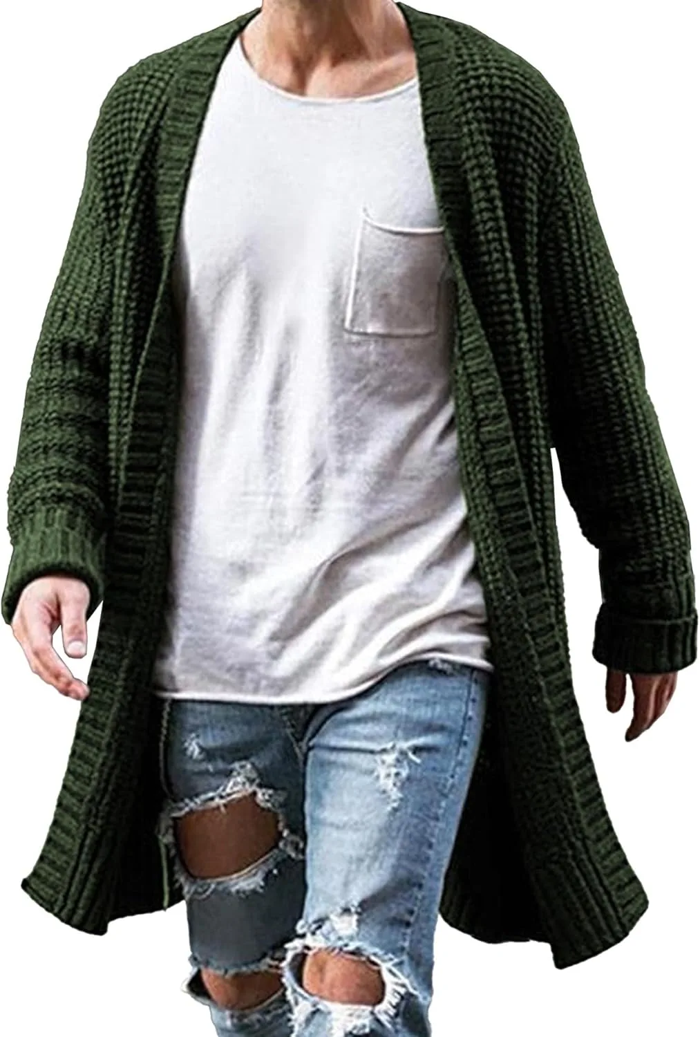 

Мужской кардиган с открытой передней частью, slim fit, вязаный