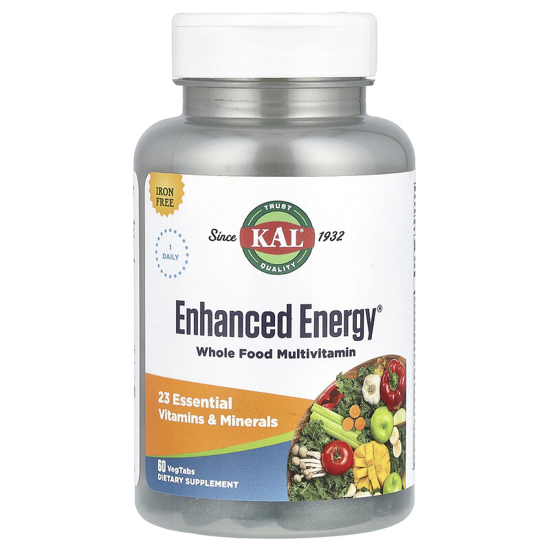 

KAL, Enhanced Energy, мультивитамины из цельных продуктов, без железа, 60 растительных таблеток