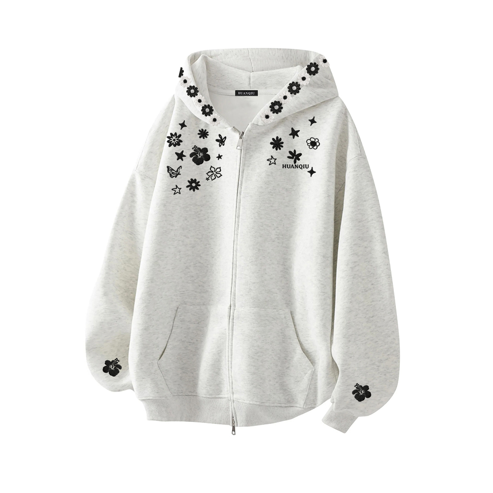 

Толстовка Unisex с капюшоном утепленная кардиган HUANQIU, белый heather серый