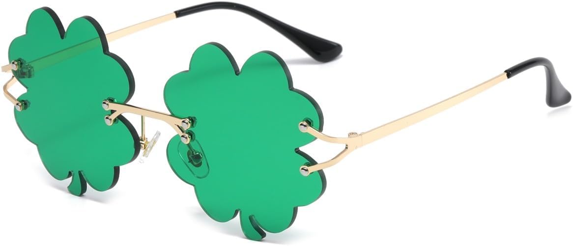 

Зеленые солнцезащитные очки ко Дню Святого Патрика с ирландским клевером и четырехлистным клевером, зеленые линзы, очки для вечеринки, рейва, костюма BAWUYI, Four Leaf Dark Green