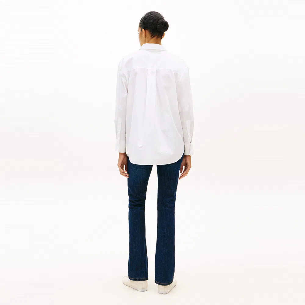 Женская поплиновая рубашка с логотипом, белая, от Tommy Hilfiger Women — фото 4