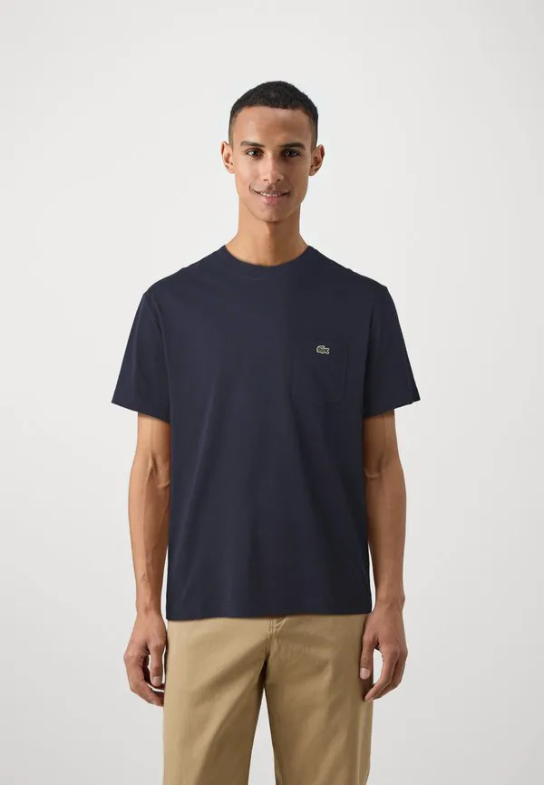 Футболка Lacoste, однотонная, с нагрудным карманом, темно-синий