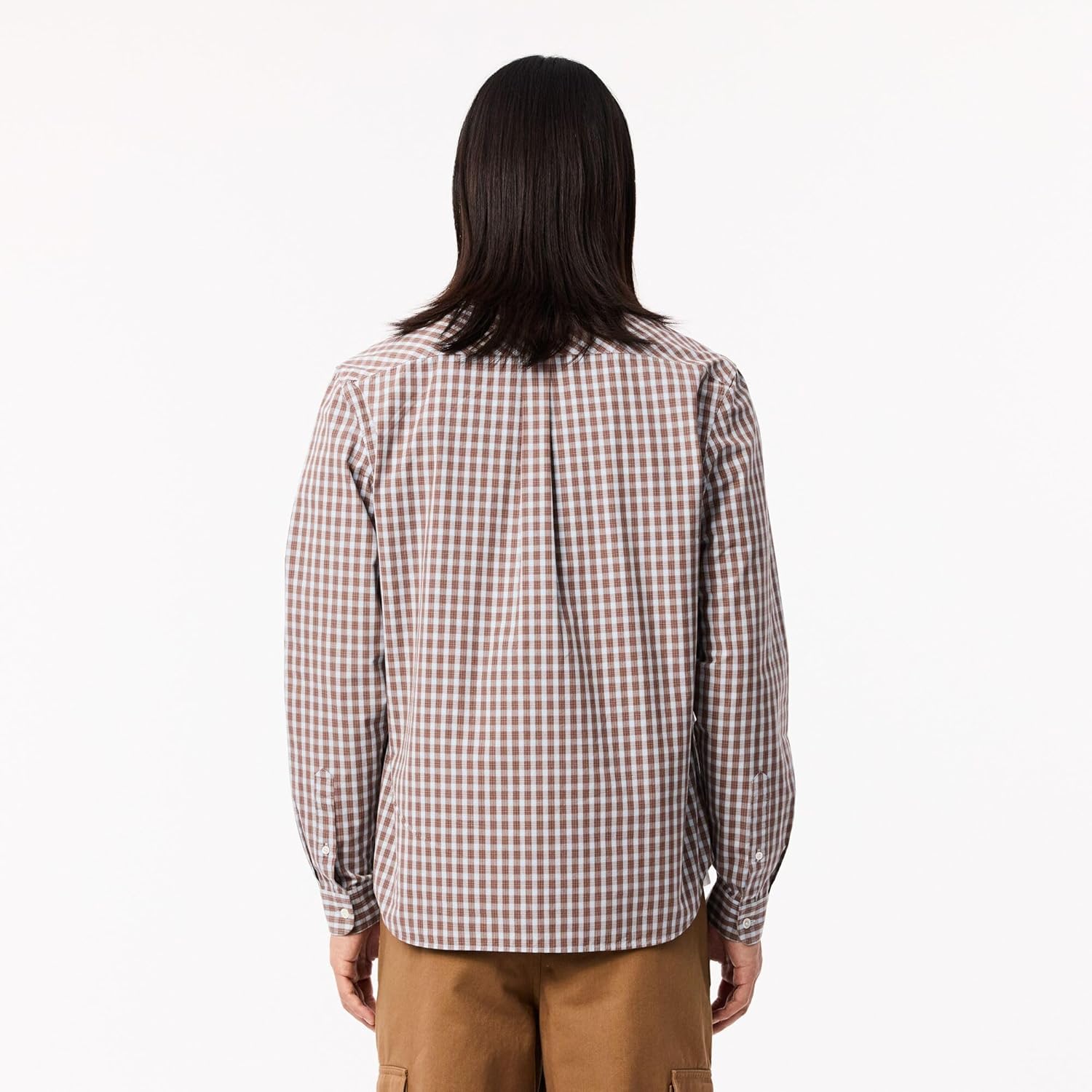 Lacoste мужская длинная рубашка в клетку Gingham на пуговицах, Myrrh Cotton — фото 3