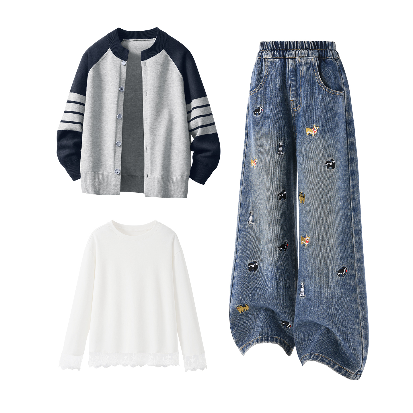 Детская повседневная спортивная одежда Disney, Solid Color Blue Gray+Solid Color Sea Salt Blue+Solid Color White — фото 2
