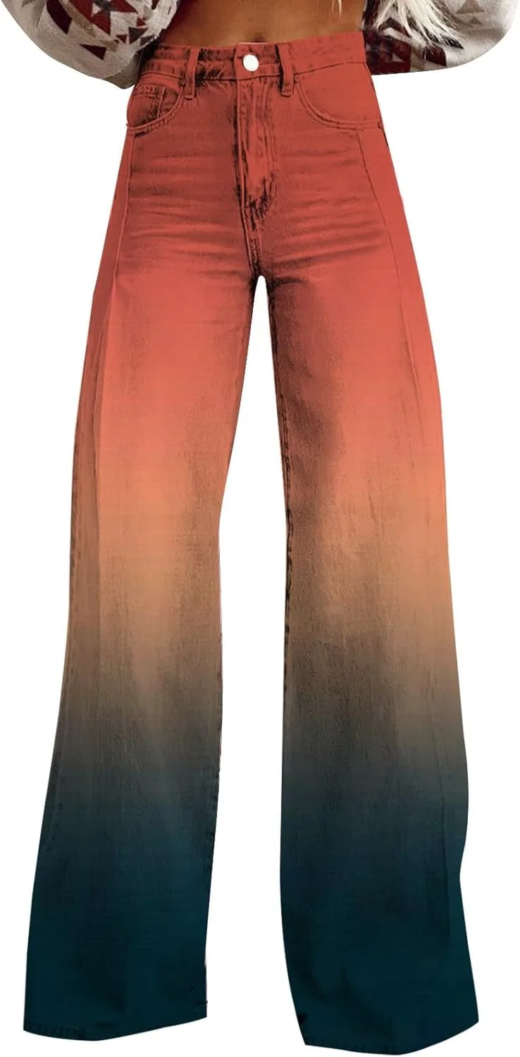 Джинсы клеш женские, градиент, Orange