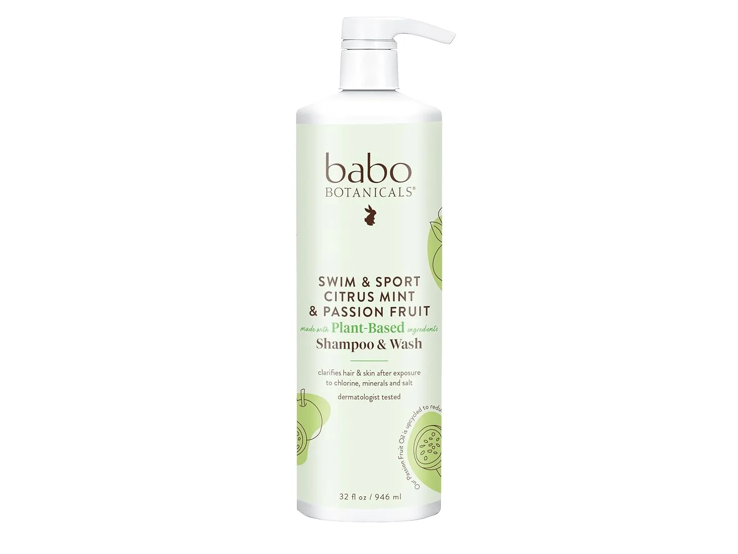 Babo Botanicals Swim & Sport Citrus Mint & Passion Fruit шампунь и гель для душа - очищающее средство для волос и тела, удаляет хлор и пот, для всех возрастов, с эфирными маслами цитруса и мяты 946 мл (.)