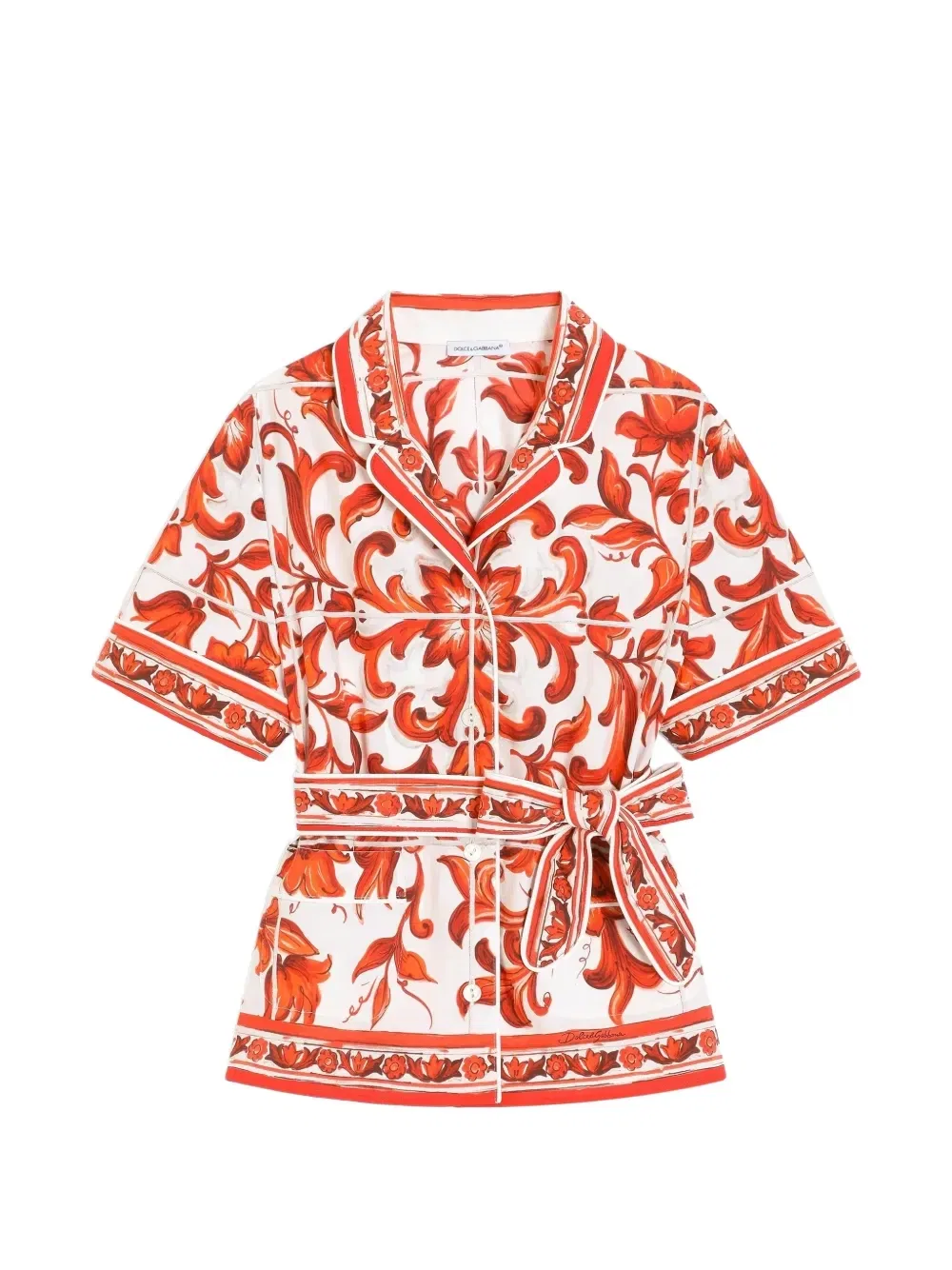 Рубашка Vanity из поплина с принтом Majolica Dolce & Gabbana Kids, белый