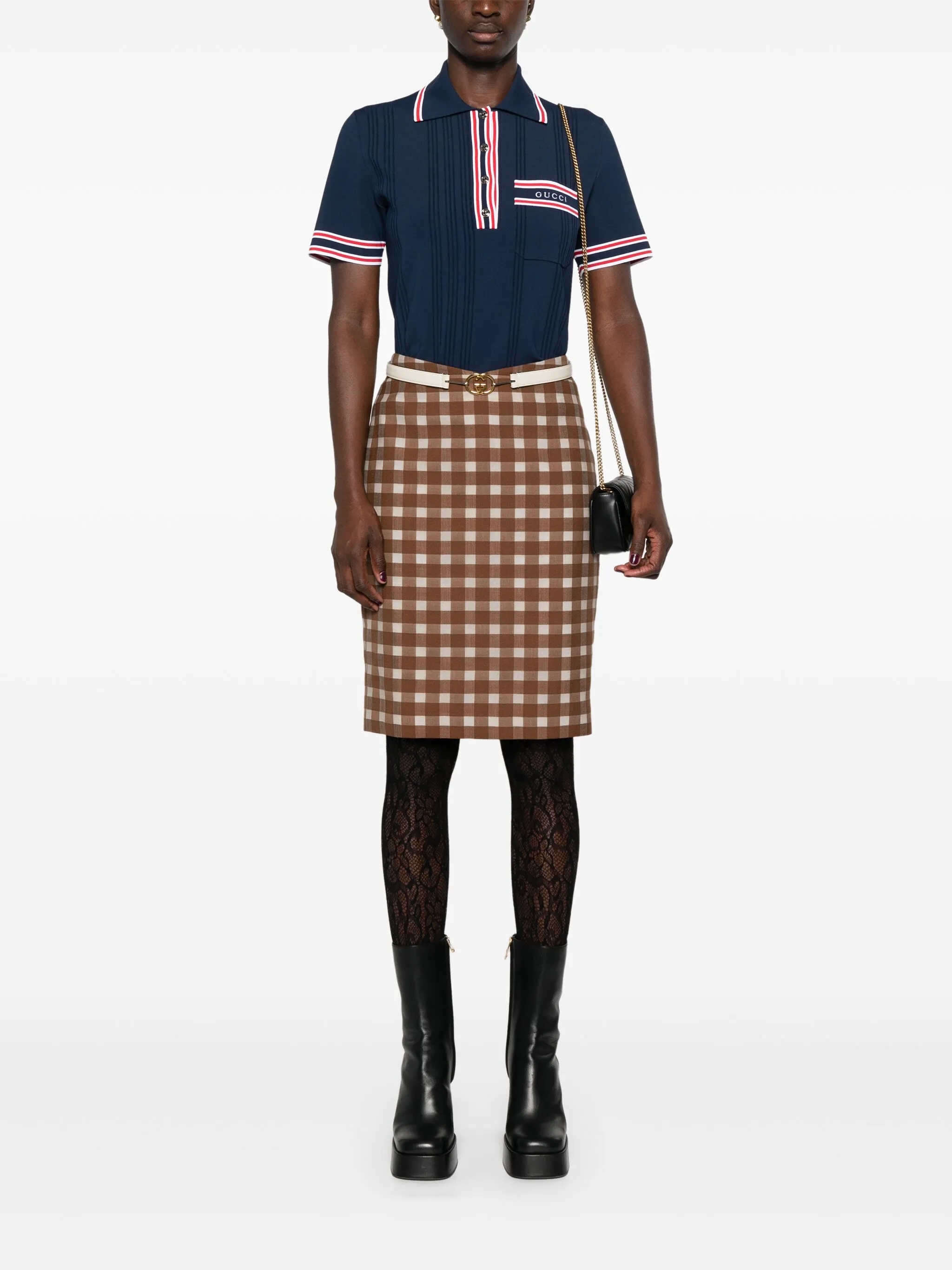 Рубашка поло Gucci Polo с отделкой в полоску, синий — фото 2