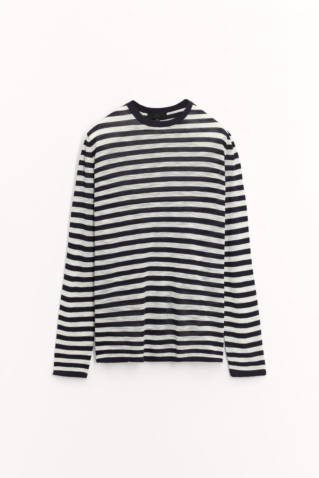 

Полосатый свитер тонкой вязки ZARA, цвет Navy/White
