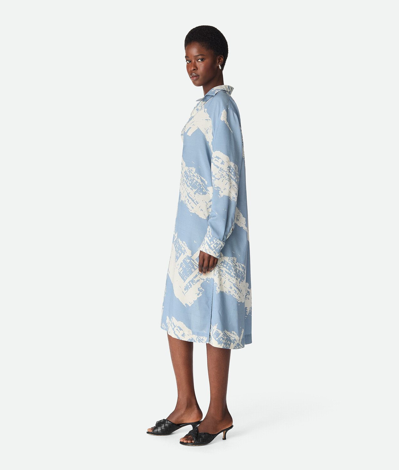 Italian postcard silk dress BOTTEGA VENETA, синий/голубой — фото 2