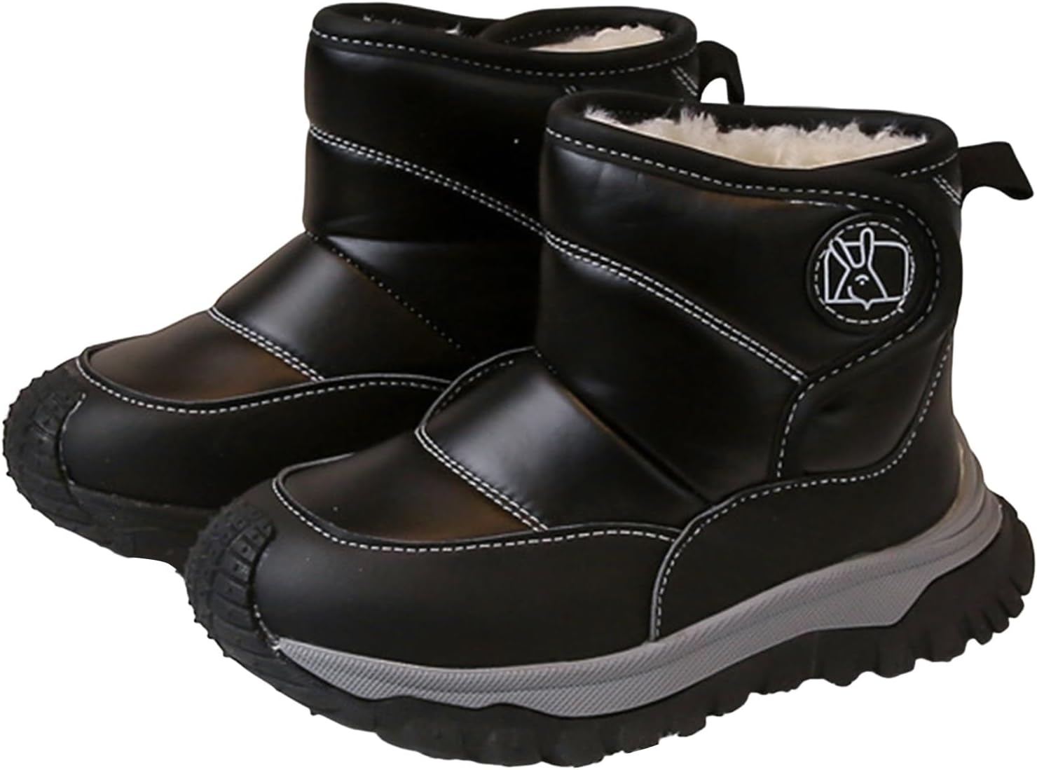 

Детские зимние сапожки для мальчиков и девочек - удобные, теплые, с меховой подкладкой, для малышей, водонепроницаемые, без шнурков, с амортизирующей стелькой, ботиночки до щиколотки для маленьких детей Generic, Black