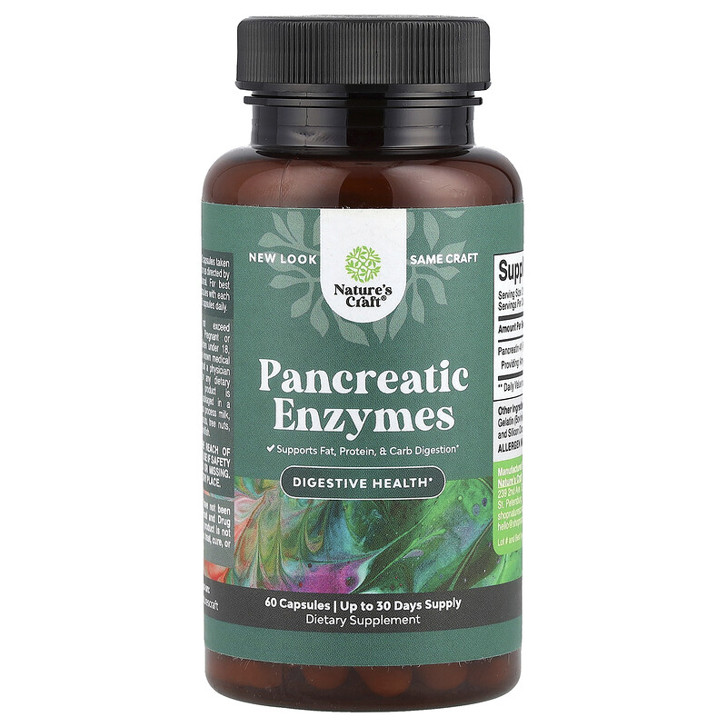 

Nature's Craft, Панкреатические ферменты, 60 капсул