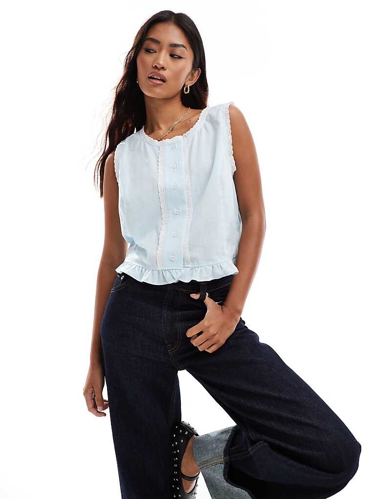 

Синяя майка на пуговицах ASOS DESIGN из смесового льна