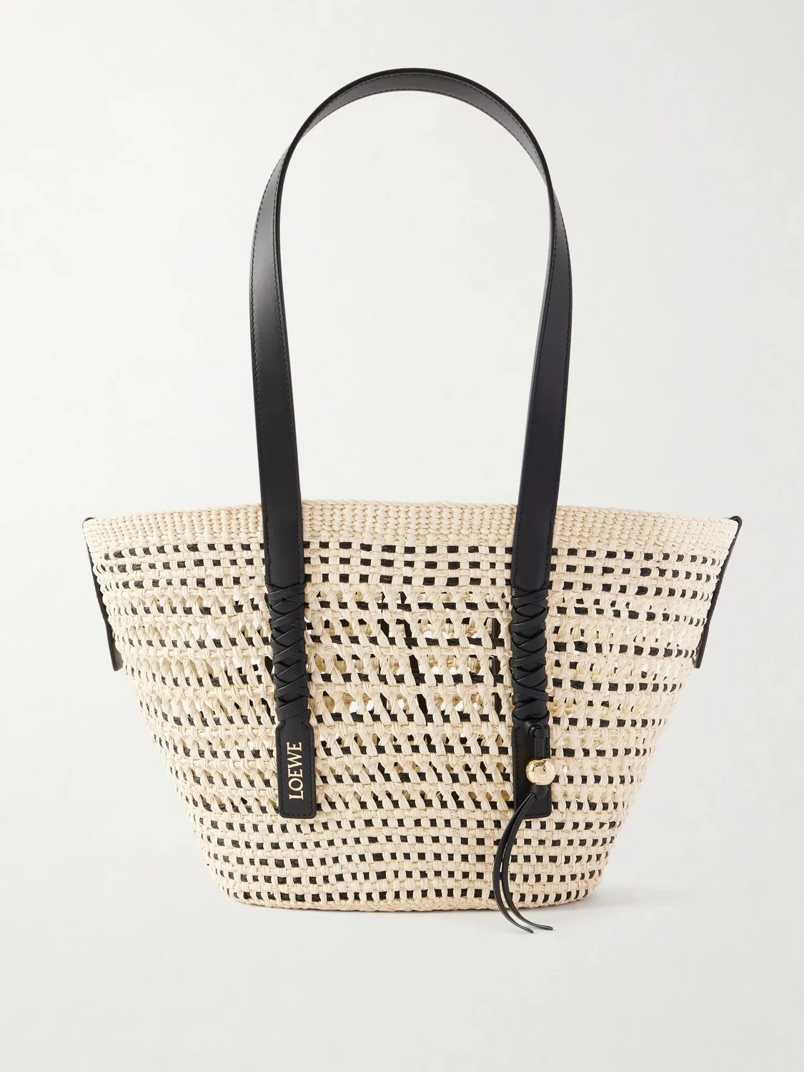Плетеная сумка-тоут среднего размера из рафии с отделкой из кожи от + Paula's Ibiza LOEWE, бежевый