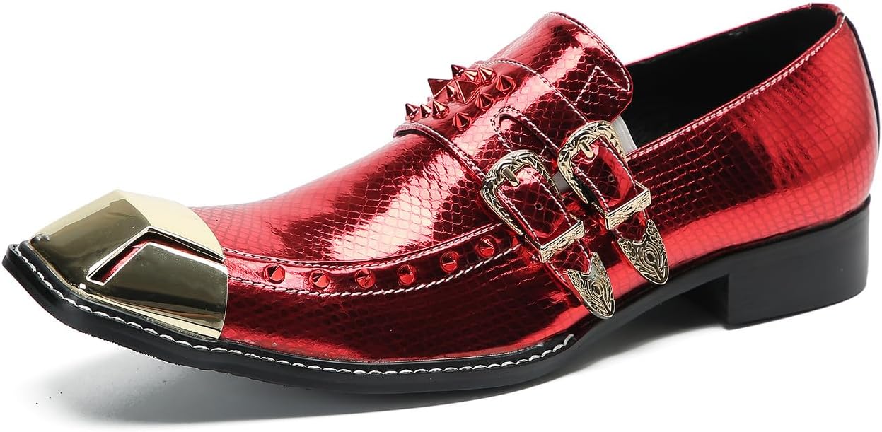 

Мужские лоферы Santimon с удобной посадкой - из натуральной кожи, стильные повседневные и классические западные туфли с квадратным носком и декоративными пряжками для свадьбы и вечеринки в смокинге, красный