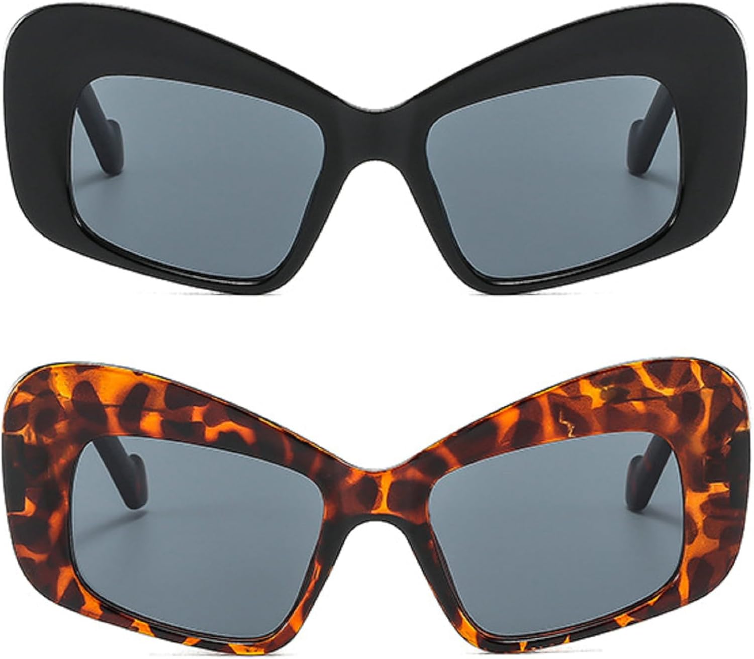 

Большие солнцезащитные очки «кошачий глаз» для женщин, модные коричневые солнцезащитные очки с леопардовым принтом, трендовые солнцезащитные очки в крупной черной оправе, N45 mincl, 2pcs-black&brown