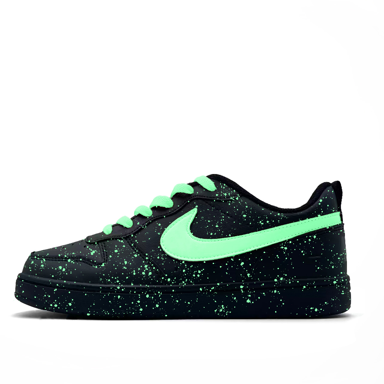 

Nike Черные кожаные скейтбордные кроссовки Court Borough Black Tide Green Radiance с износостойкой и противоскользящей подошвой