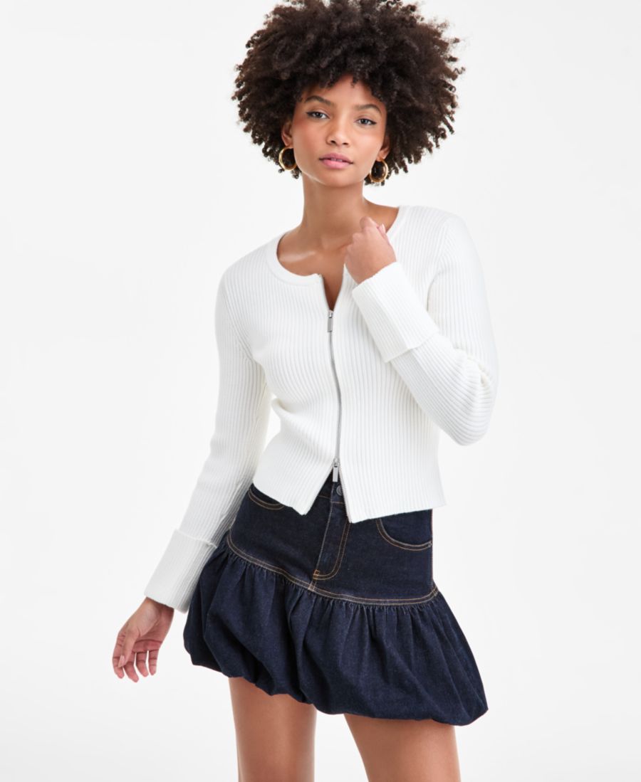 

Женский трикотажный свитер на молнии, эксклюзивно представленный в Macy's Bar III, Crema